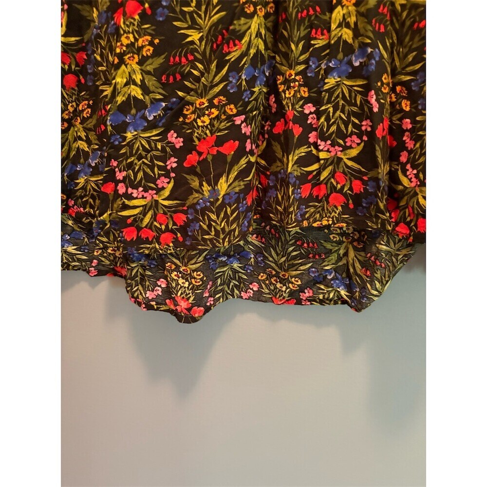 Old Navy Blouse Womens 2XL Black Multicolor Floral Long Sleeve Split Neck - Picture 3 of 8